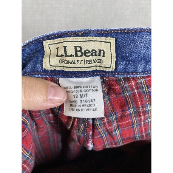 LL Bean Jeans Womens 12 Medium Blue Original Fit Relaxed Flannel Lined Plaid - Picture 10 of 12